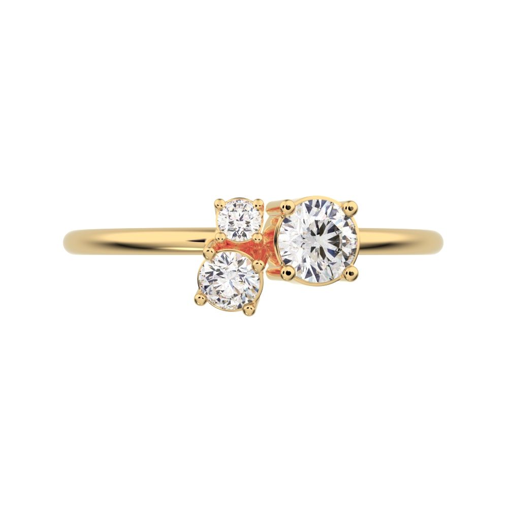 0.32 ct Round Cut Simulated Clear Diamond Minimalist Toi et Moi Three-stone simple vertical 14K / 18K Solid Yellow Gold everyday ring