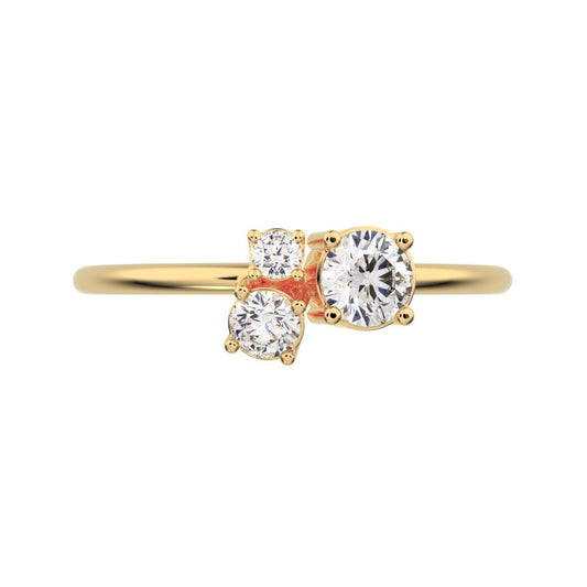 0.32 ct Round Cut Simulated Clear Diamond Minimalist Toi et Moi Three-stone simple vertical 14K / 18K Solid Yellow Gold everyday ring