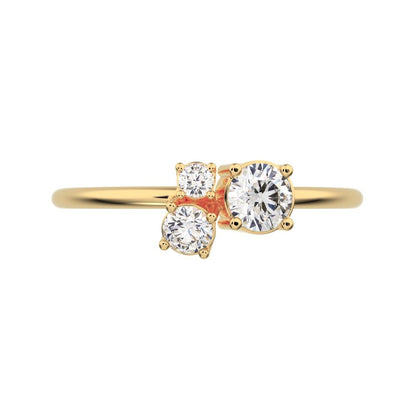 0.32 ct Round Cut Moissanite dainty Minimalist Toi et Moi Three-stone Romantic simple vertical 14K / 18K Solid Yellow Gold everyday ring