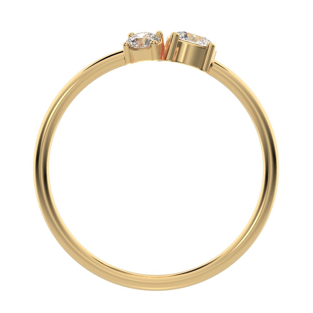 0.32 ct Round Cut Simulated Clear Diamond Minimalist Toi et Moi Three-stone simple vertical 14K / 18K Solid Yellow Gold everyday ring