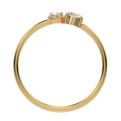 0.32 ct Round Cut Simulated Clear Diamond Minimalist Toi et Moi Three-stone simple vertical 14K / 18K Solid Yellow Gold everyday ring
