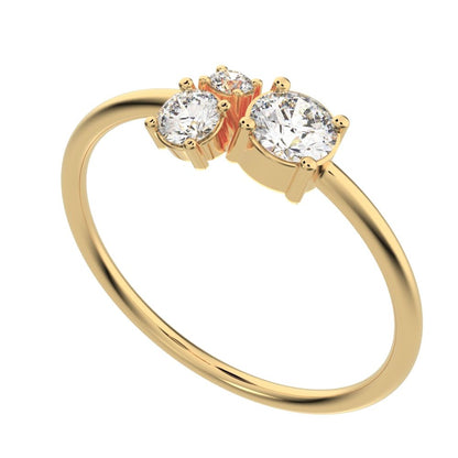 0.32 ct Round Cut Moissanite dainty Minimalist Toi et Moi Three-stone Romantic simple vertical 14K / 18K Solid Yellow Gold everyday ring