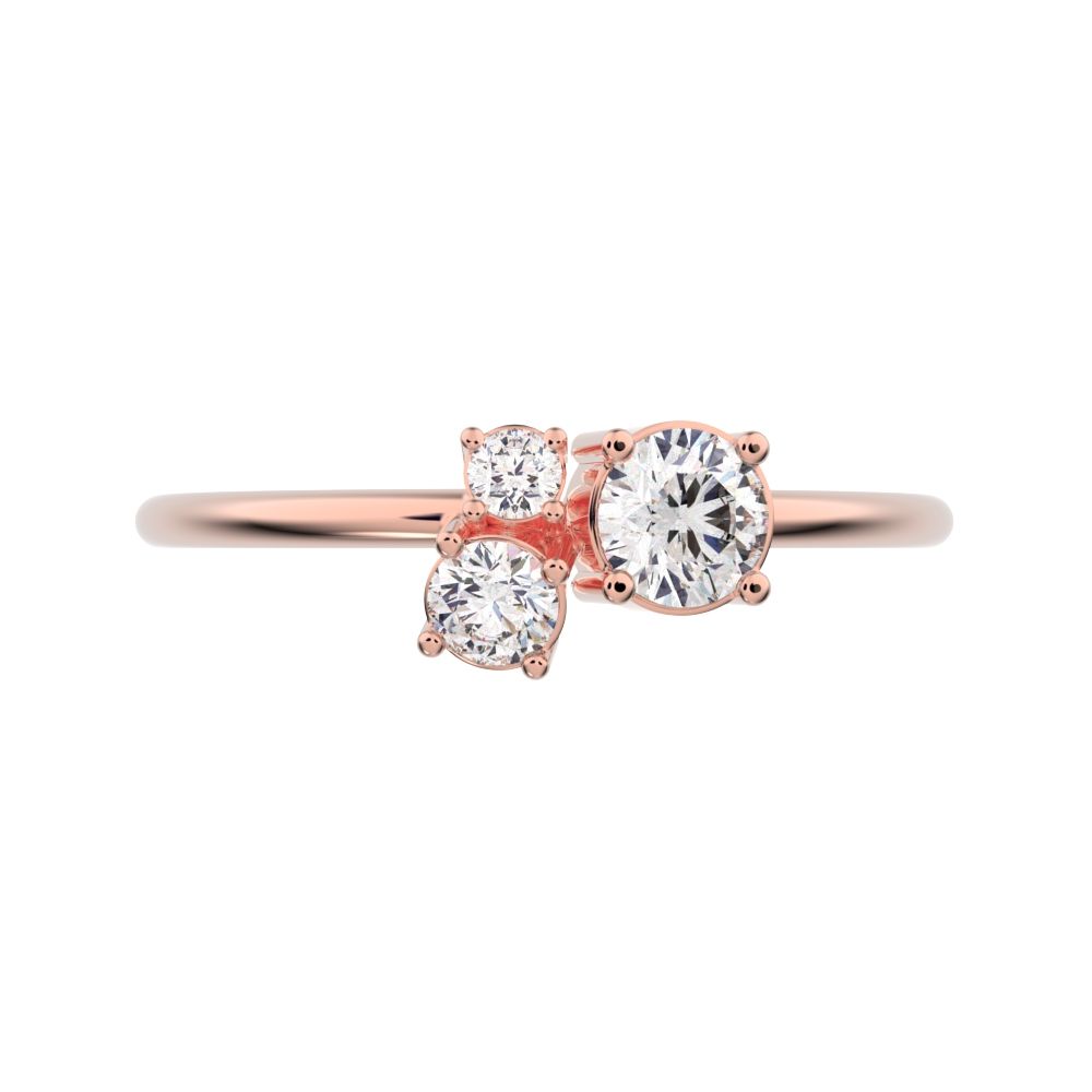 0.32 ct Round Cut Simulated Clear Diamond Minimalist Toi et Moi Three-stone simple vertical 14K / 18K Solid Rose Gold everyday ring
