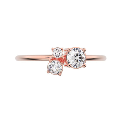 0.32 ct Round Cut Simulated Clear Diamond Minimalist Toi et Moi Three-stone simple vertical 14K / 18K Solid Rose Gold everyday ring