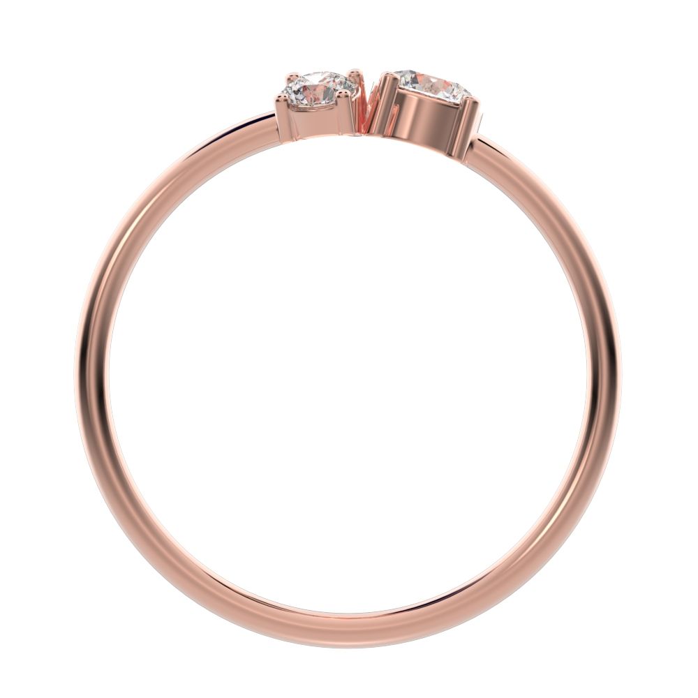 0.32 ct Round Cut Moissanite dainty Minimalist Toi et Moi Three-stone Romantic simple vertical 14K / 18K Solid Rose Gold everyday ring