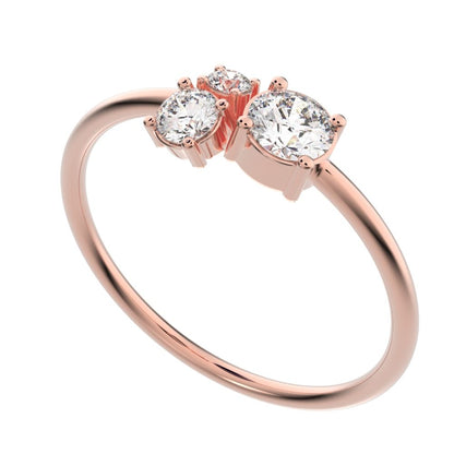 0.32 ct Round Cut Moissanite dainty Minimalist Toi et Moi Three-stone Romantic simple vertical 14K / 18K Solid Rose Gold everyday ring