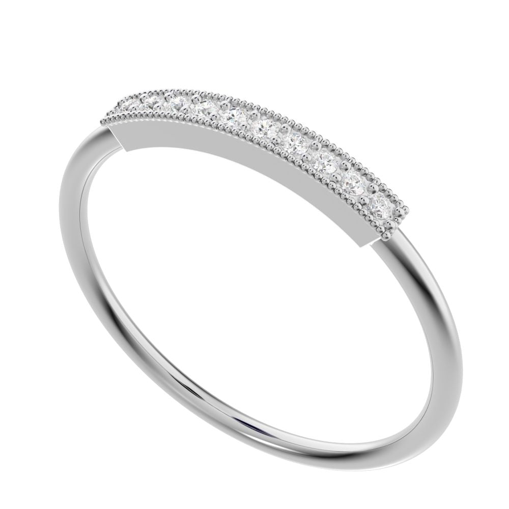 0.075 ct Round Cut Simulated Clear Diamond dainty Minimalist light simple Stackable bar 14K / 18K Solid White Gold everyday wedding band