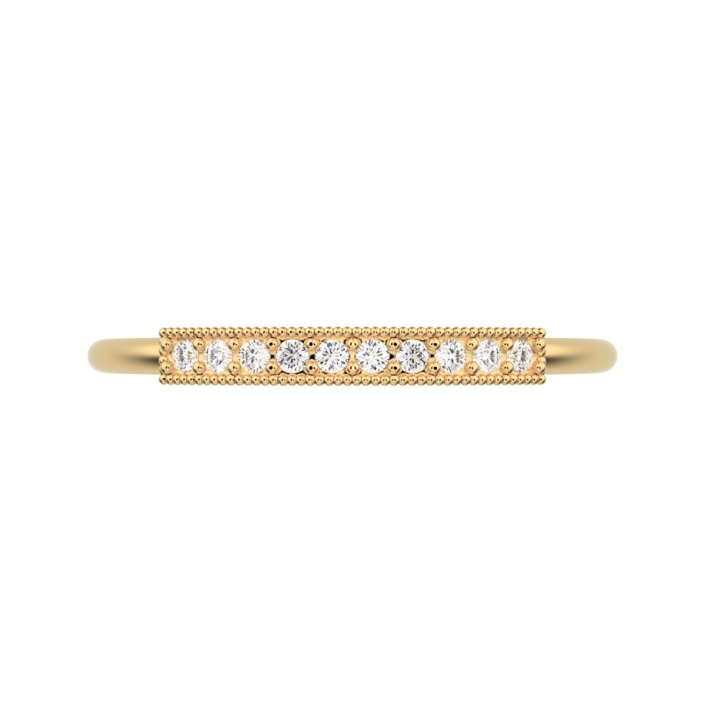 0.075 ct Round Cut Simulated Clear Diamond dainty Minimalist light simple Stackable bar 14K / 18K Solid Yellow Gold everyday wedding band