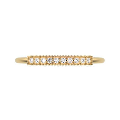 0.075 ct Round Cut Simulated Clear Diamond dainty Minimalist light simple Stackable bar 14K / 18K Solid Yellow Gold everyday wedding band