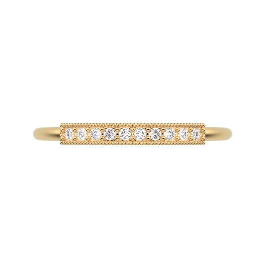 0.075 ct Round Cut Moissanite dainty Minimalist light simple Stackable bar 14K / 18K Solid Yellow Gold everyday wedding band