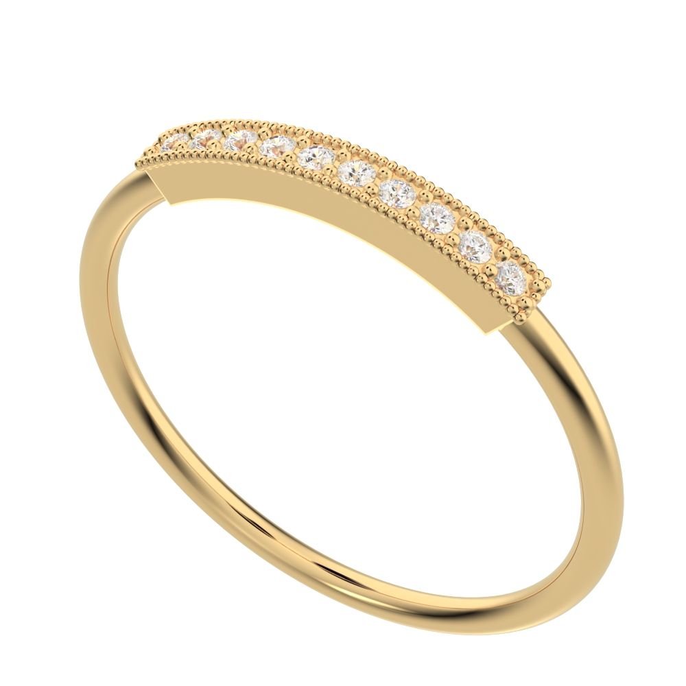 0.075 ct Round Cut Simulated Clear Diamond dainty Minimalist light simple Stackable bar 14K / 18K Solid Yellow Gold everyday wedding band