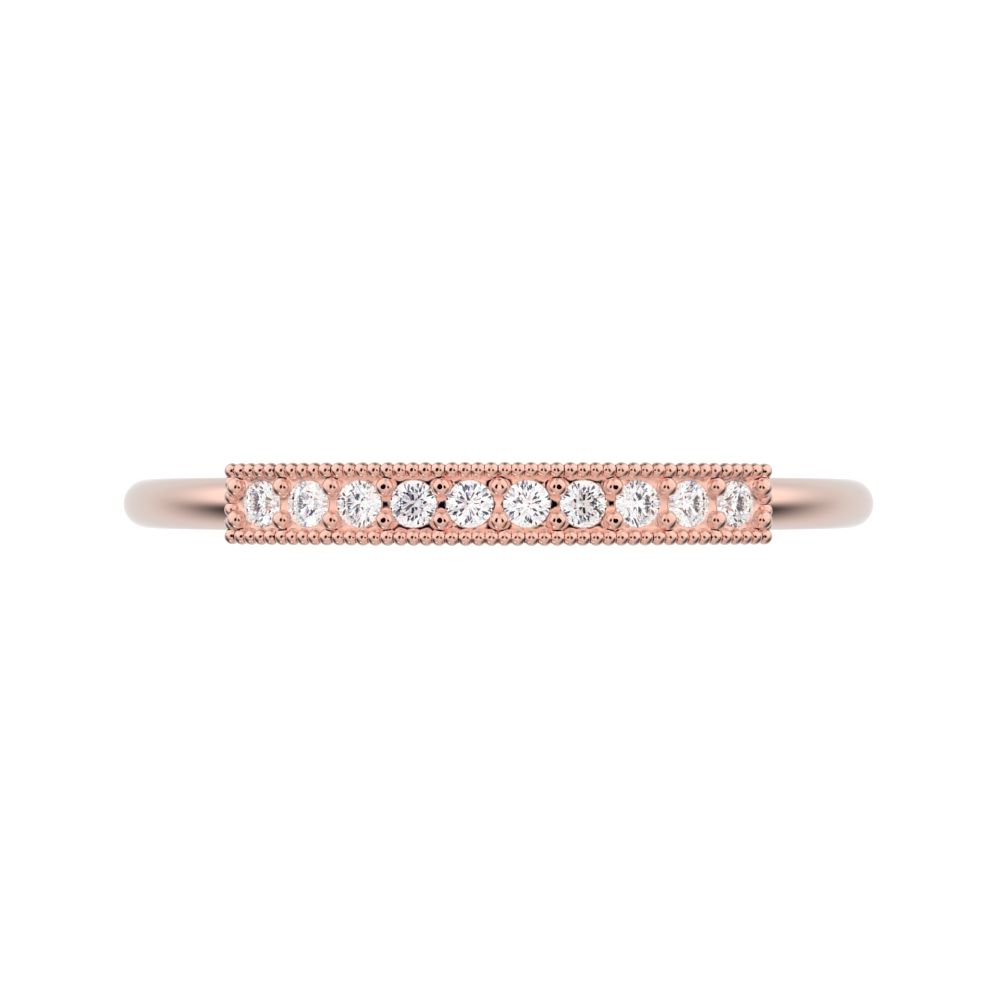 0.075 ct Round Cut Simulated Clear Diamond dainty Minimalist light simple Stackable bar 14K / 18K Solid Rose Gold everyday wedding band