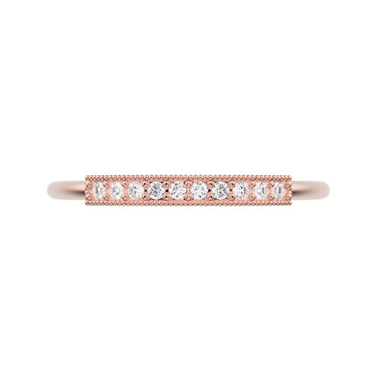 0.075 ct Round Cut Simulated Clear Diamond dainty Minimalist light simple Stackable bar 14K / 18K Solid Rose Gold everyday wedding band