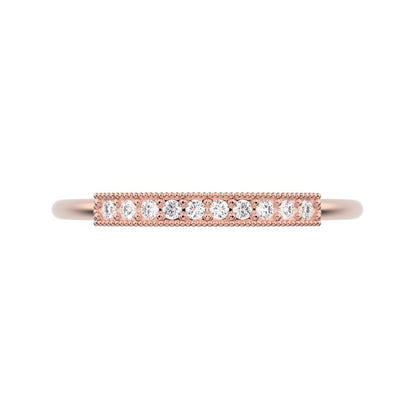 0.075 ct Round Cut Moissanite dainty Minimalist light simple Stackable bar 14K / 18K Solid Rose Gold everyday wedding band