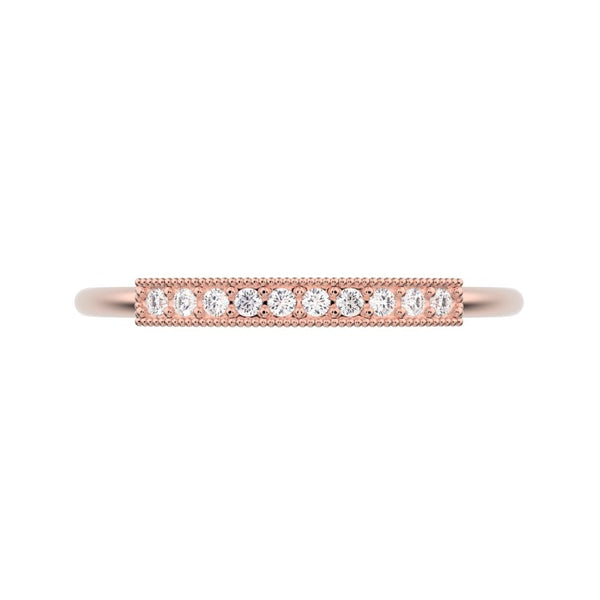 0.075 ct Round Cut VS/GH Natural Diamond dainty Minimalist light simple Stackable bar 14K / 18K Solid Rose Gold everyday wedding band
