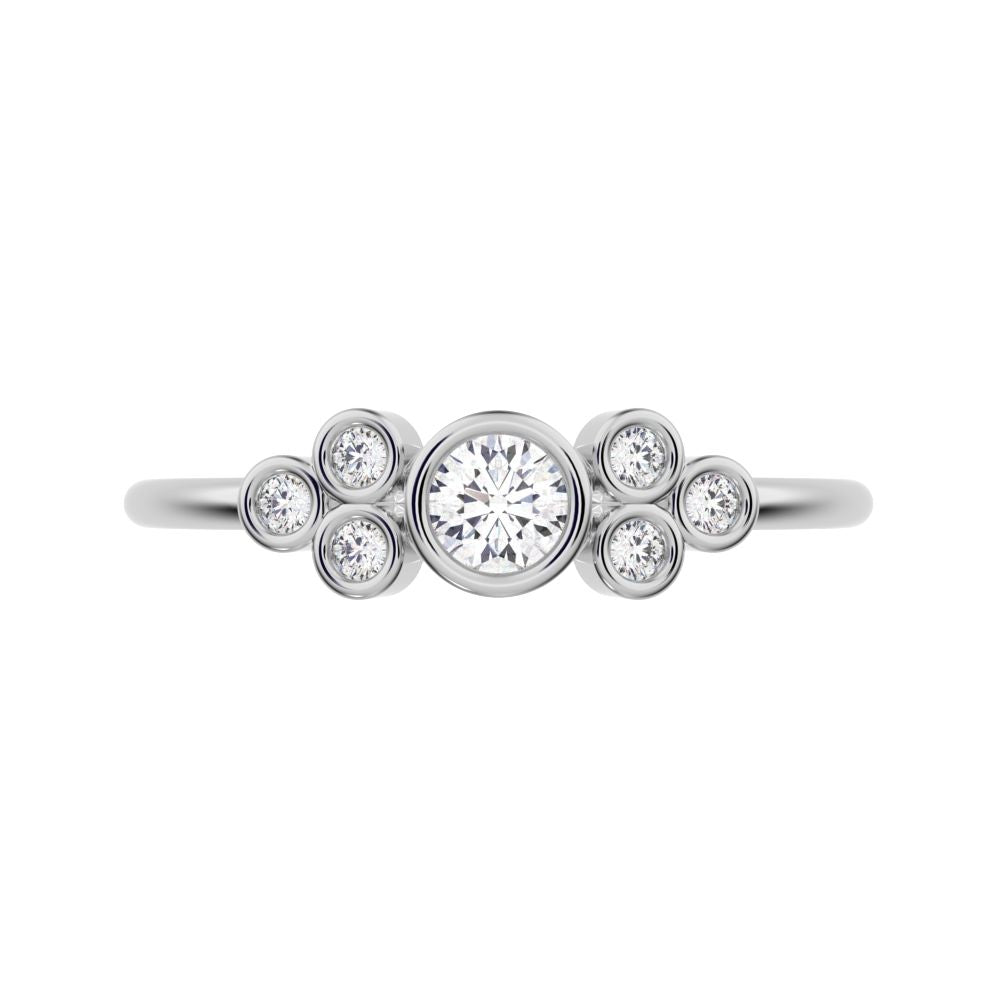 0.23 ct Round Cut Simulated Clear Diamond dainty Minimalist cluster bezel halo light simple 14K / 18K Solid White Gold everyday ring