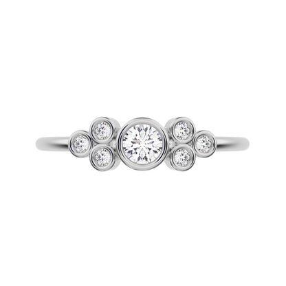 0.23 ct Round Cut Simulated Clear Diamond dainty Minimalist cluster bezel halo light simple 14K / 18K Solid White Gold everyday ring