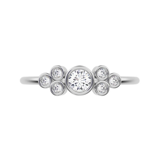 0.23 ct Round Cut Moissanite dainty Minimalist cluster bezel halo light simple 14K / 18K Solid White Gold everyday ring