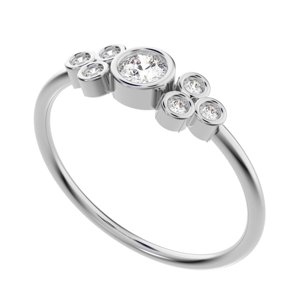 0.23 ct Round Cut Simulated Clear Diamond dainty Minimalist cluster bezel halo light simple 14K / 18K Solid White Gold everyday ring