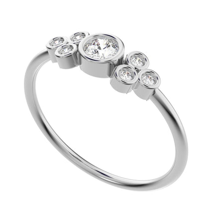 0.23 ct Round Cut Simulated Clear Diamond dainty Minimalist cluster bezel halo light simple 14K / 18K Solid White Gold everyday ring
