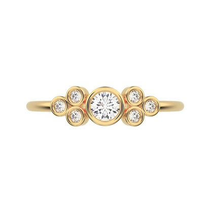 0.23 ct Round Cut Moissanite dainty Minimalist cluster bezel halo light simple 14K / 18K Solid Yellow Gold everyday ring