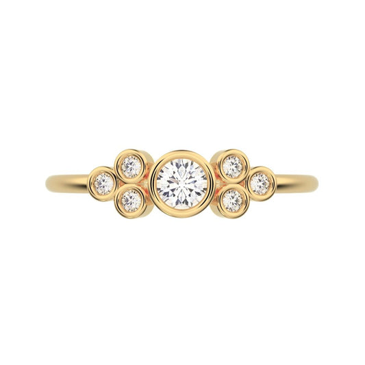 0.23 ct Round Cut Moissanite dainty Minimalist cluster bezel halo light simple 14K / 18K Solid Yellow Gold everyday ring