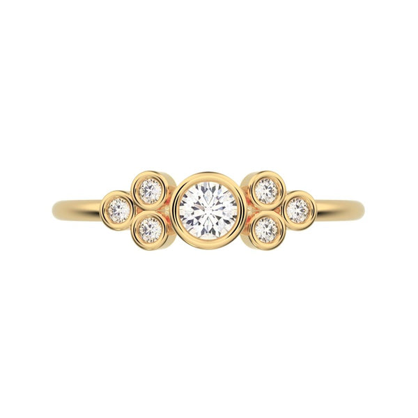0.23 ct Round Cut VS/GH Natural Diamond dainty Minimalist cluster bezel halo light simple 14K / 18K Solid Yellow Gold everyday ring
