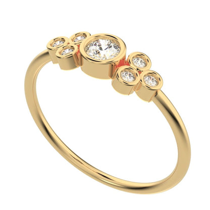 0.23 ct Round Cut Simulated Clear Diamond dainty Minimalist cluster bezel halo light simple 14K / 18K Solid Yellow Gold everyday ring