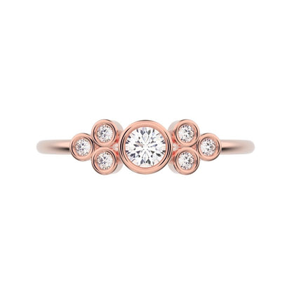 0.23 ct Round Cut Simulated Clear Diamond dainty Minimalist cluster bezel halo light simple 14K / 18K Solid Rose Gold everyday ring
