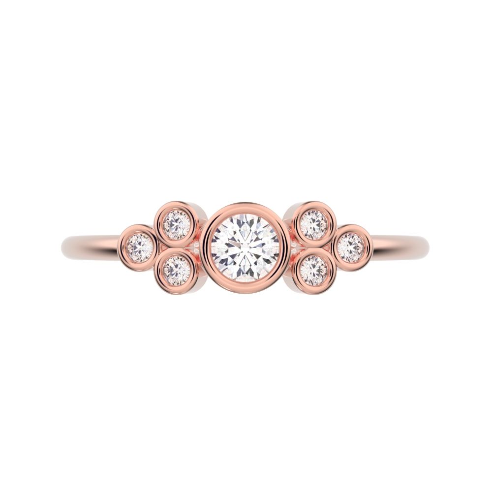 0.23 ct Round Cut Moissanite dainty Minimalist cluster bezel halo light simple 14K / 18K Solid Rose Gold everyday ring
