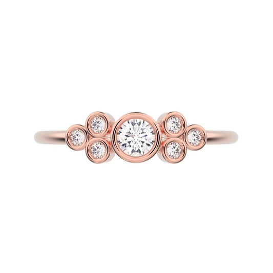 0.23 ct Round Cut Moissanite dainty Minimalist cluster bezel halo light simple 14K / 18K Solid Rose Gold everyday ring