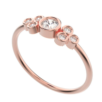 0.23 ct Round Cut Simulated Clear Diamond dainty Minimalist cluster bezel halo light simple 14K / 18K Solid Rose Gold everyday ring