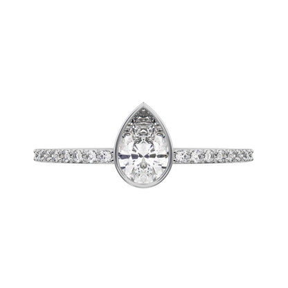 0.51 ct Pear Cut Moissanite dainty Minimalist solitaire with accent eye bezel light simple 14K / 18K Solid White Gold everyday ring