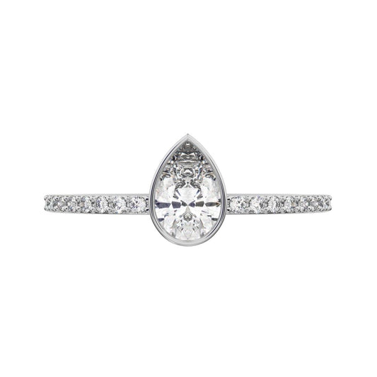 0.51 ct Pear Cut Moissanite dainty Minimalist solitaire with accent eye bezel light simple 14K / 18K Solid White Gold everyday ring