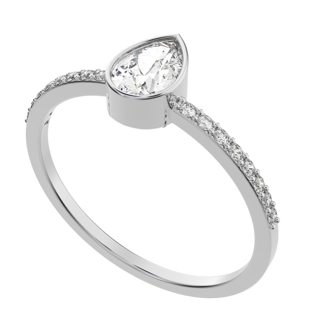 0.51 ct Pear Cut Moissanite dainty Minimalist solitaire with accent eye bezel light simple 14K / 18K Solid White Gold everyday ring