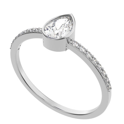 0.51 ct Pear Cut Moissanite dainty Minimalist solitaire with accent eye bezel light simple 14K / 18K Solid White Gold everyday ring