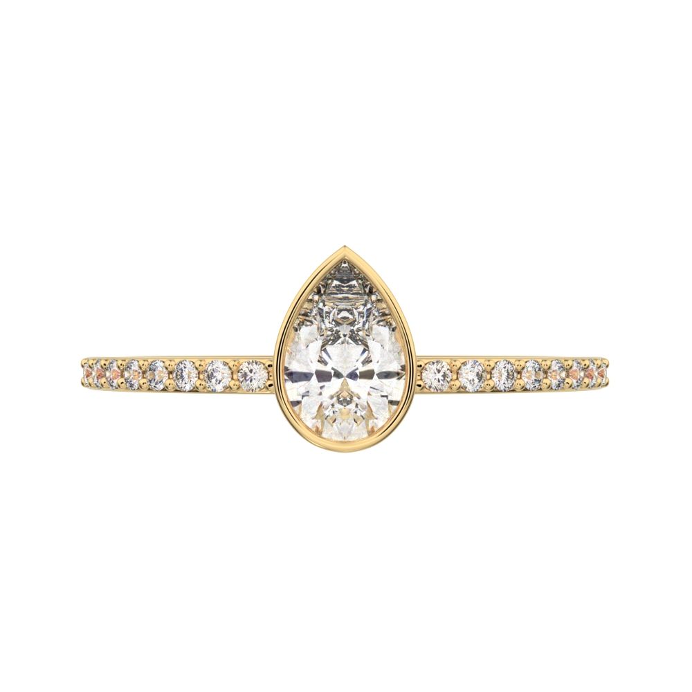 0.51 ct Pear Cut Simulated Clear Diamond dainty Minimalist solitaire with accent eye light simple 14K / 18K Solid Yellow Gold everyday ring