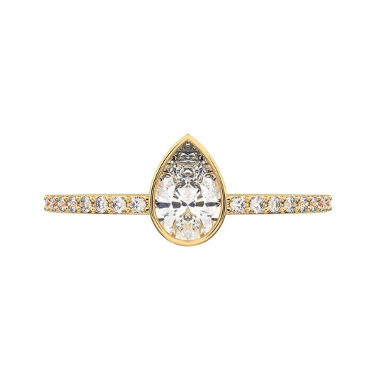 0.51 ct Pear Cut Moissanite dainty Minimalist solitaire with accent eye bezel light simple 14K / 18K Solid Yellow Gold everyday ring