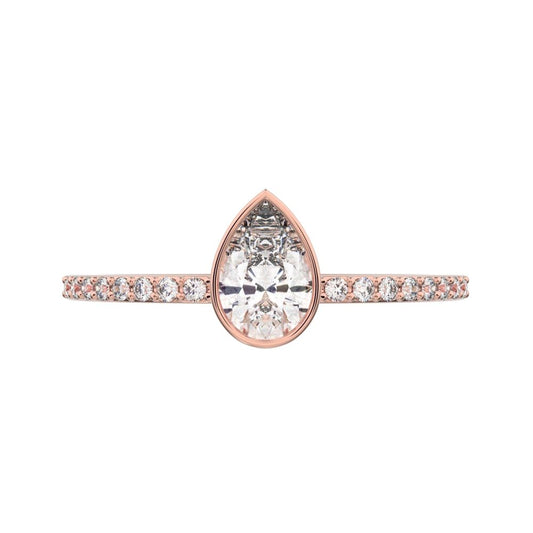0.51 ct Pear Cut Simulated Clear Diamond dainty Minimalist solitaire with accent eye light simple 14K / 18K Solid Rose Gold everyday ring