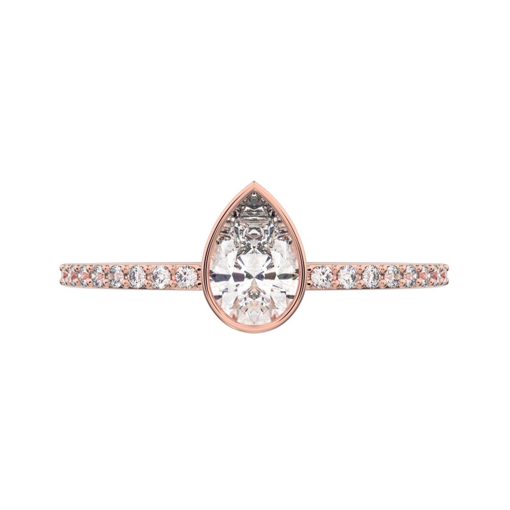 0.51 ct Pear Cut Moissanite dainty Minimalist solitaire with accent eye bezel light simple 14K / 18K Solid Rose Gold everyday ring