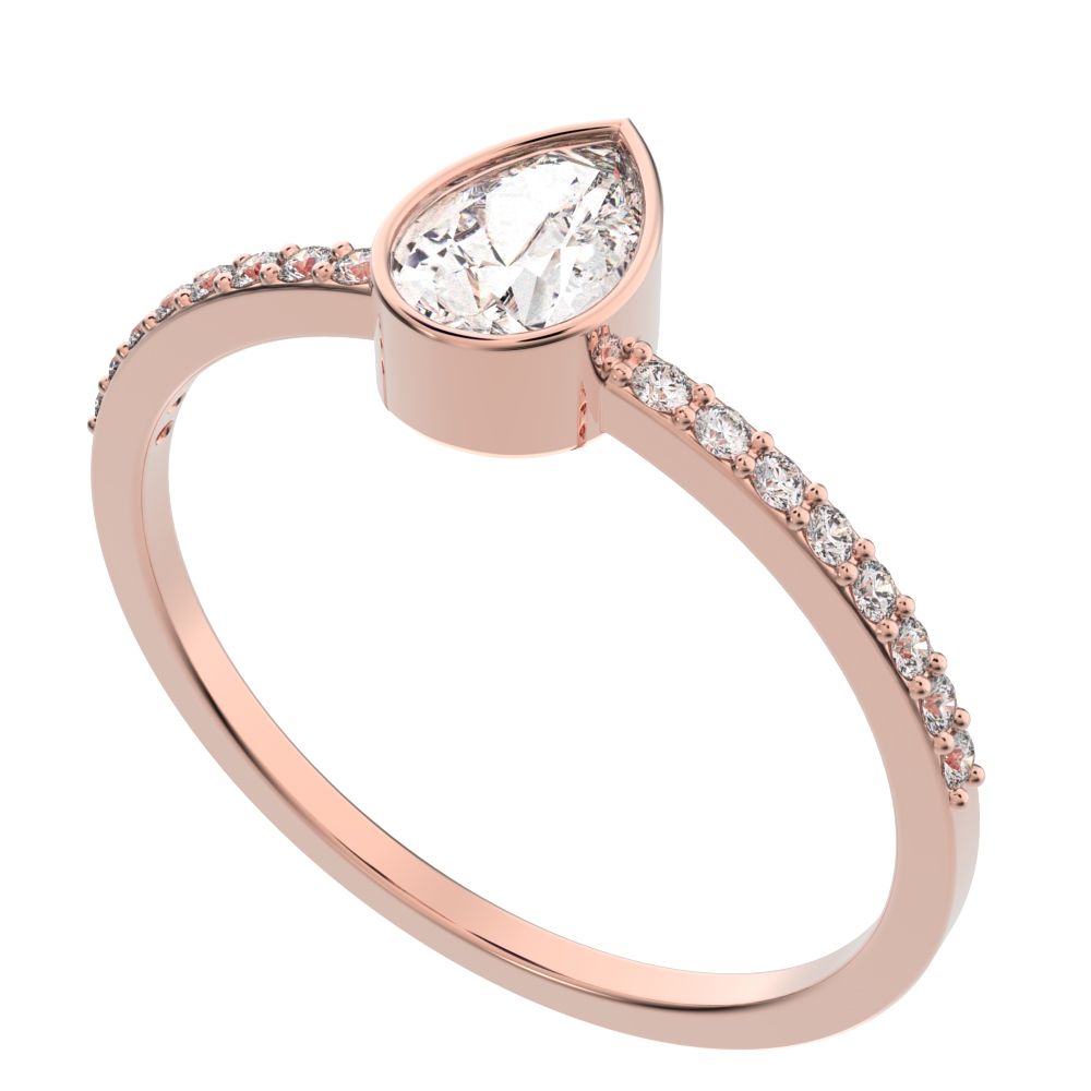 0.51 ct Pear Cut Moissanite dainty Minimalist solitaire with accent eye bezel light simple 14K / 18K Solid Rose Gold everyday ring