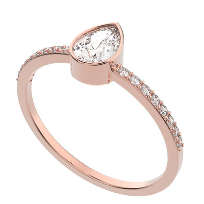 0.51 ct Pear Cut Moissanite dainty Minimalist solitaire with accent eye bezel light simple 14K / 18K Solid Rose Gold everyday ring