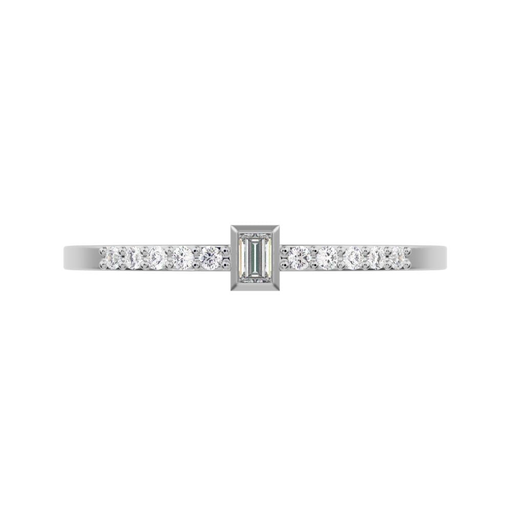 0.475 ct Baguette Cut VS/GH Natural Diamond dainty Minimalist solitaire with accent eye simple 14K / 18K Solid White Gold everyday ring