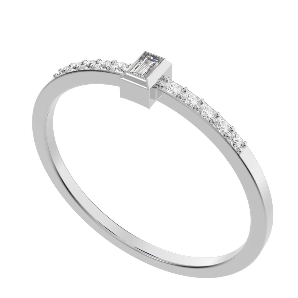0.475 ct Baguette Cut Simulated Clear Diamond dainty Minimalist solitaire with accent eye simple 14K / 18K Solid White Gold everyday ring