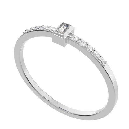 0.475 ct Baguette Cut Simulated Clear Diamond dainty Minimalist solitaire with accent eye simple 14K / 18K Solid White Gold everyday ring