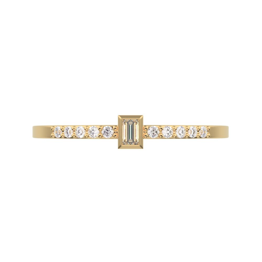 0.475 ct Baguette Cut Simulated Clear Diamond dainty Minimalist solitaire with accent eye simple 14K / 18K Solid Yellow Gold everyday ring