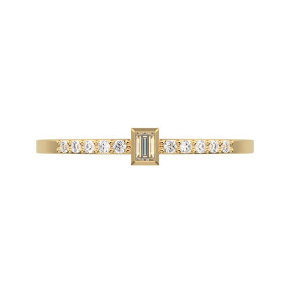 0.475 ct Baguette Cut Simulated Clear Diamond dainty Minimalist solitaire with accent eye simple 14K / 18K Solid Yellow Gold everyday ring