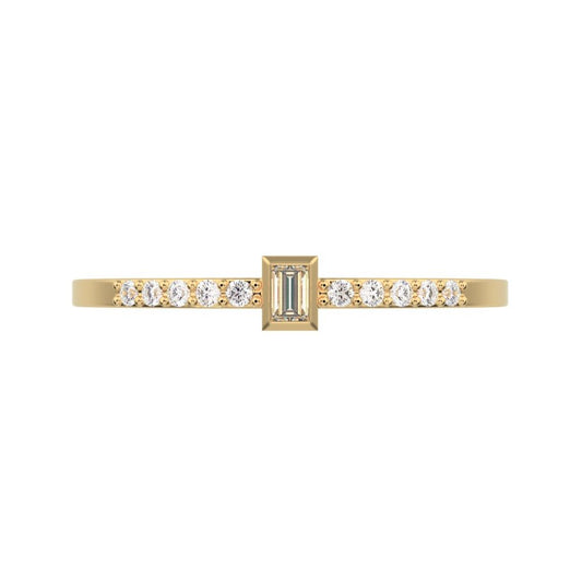 0.475 ct Baguette Cut Simulated Clear Diamond dainty Minimalist solitaire with accent eye simple 14K / 18K Solid Yellow Gold everyday ring