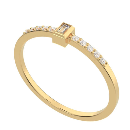 0.475 ct Baguette Cut Simulated Clear Diamond dainty Minimalist solitaire with accent eye simple 14K / 18K Solid Yellow Gold everyday ring