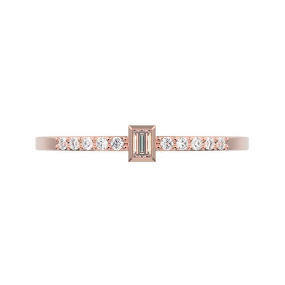 0.475 ct Baguette Cut Simulated Clear Diamond dainty Minimalist solitaire with accent eye simple 14K / 18K Solid Rose Gold everyday ring